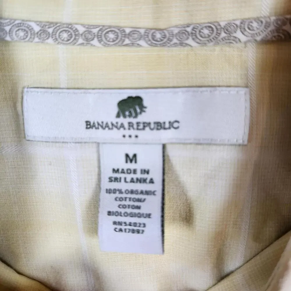 Banana Republic Medium Button Down Shirt Yellow Plaid Organic Cotton Long Sleeve